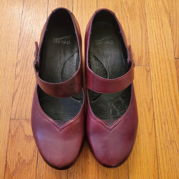 Dansko 10.5‎ 11 Burgundy Leather Mary Jane Heeled Clogs Shoes TANDY 41 - Picture 9 of 10